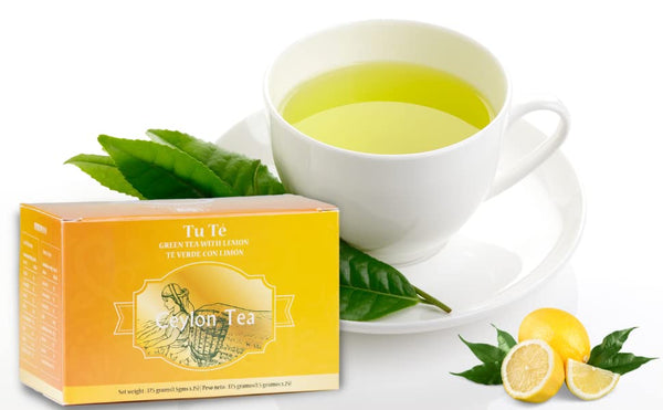 Ceylon Organic Green Tea With Lemon - Natural Lemon Flavor Everyday English Breakfast Iced or Hot Tea Bags - Low Caffeine, Gluten Free, Calories Free, 100% Natural - Pack of 1 x 25 Tea Bags (1.5grams Each) P L-RA