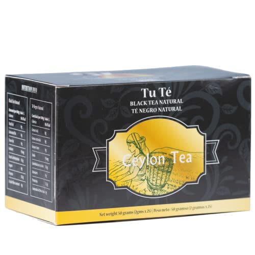 Ceylon Organic Black Tea - Strong Robust Flavor Everyday English Breakfast Iced or Hot Tea Bags - Low Caffeine, Gluten Free, Calories Free, 100% Natural - Pack of 1 x 25 Tea Bags (1.5grams Each) P L-RA