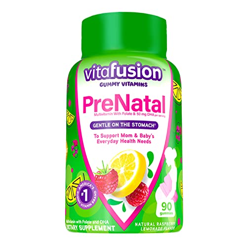 vitafusion PreNatal Gummy Vitamins, Raspberry Lemonade Flavored, Pregnancy Vitamins for Women, With Folate and DHA, America’s Number 1 Gummy Vitamin Brand, 45 Day Supply, 90 Count Vitafusion